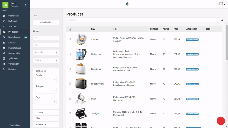 Bulk acties in ProductFlow